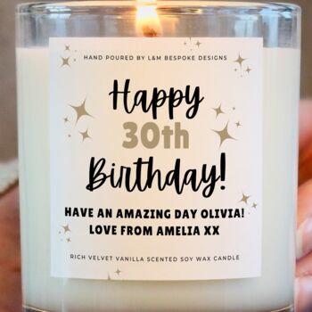 30th Birthday Gift, Personalised Happy 30th Birthday Candle, 4 of 5