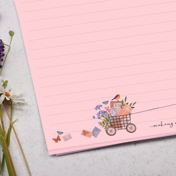 A4 Pink Letter Writing Paper With Cycling Fox And Robin, 2 of 4
