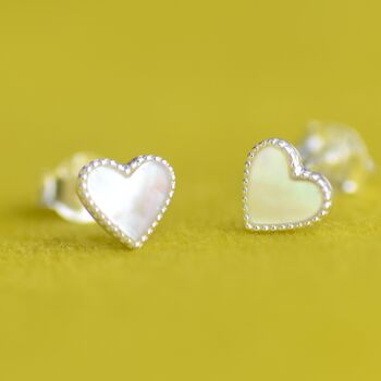 Sterling Silver Heart Studs With Pearl Detail, 2 of 10