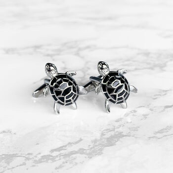 Sea Turtle Cufflinks In Black And Silver, 2 of 3