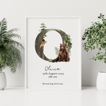Personalised Woodland Baby Birth Print With Quote, 6 of 6