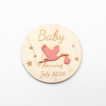 Modern Maple Acrylic Pregnancy Announcement Stork Sign, 2 of 12