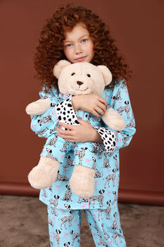 Dalmatian Girls Blue Pyjama Set With Matching Teddy Bear, 4 of 5