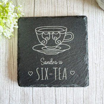 Engraved Personalised Slate Tea Coaster Name And Age Gift, 2 of 7