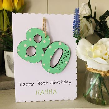 Personalised 80th Birthday Card Wooden Number Gift, 5 of 5