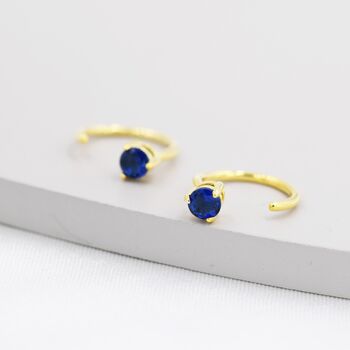 Sapphire Blue Cz Dot Huggie Hoop Earrings, 4 of 10