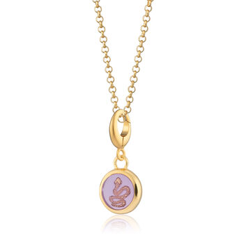 18ct Gold Purple Snake Resin Disc Charm Necklace, 2 of 5