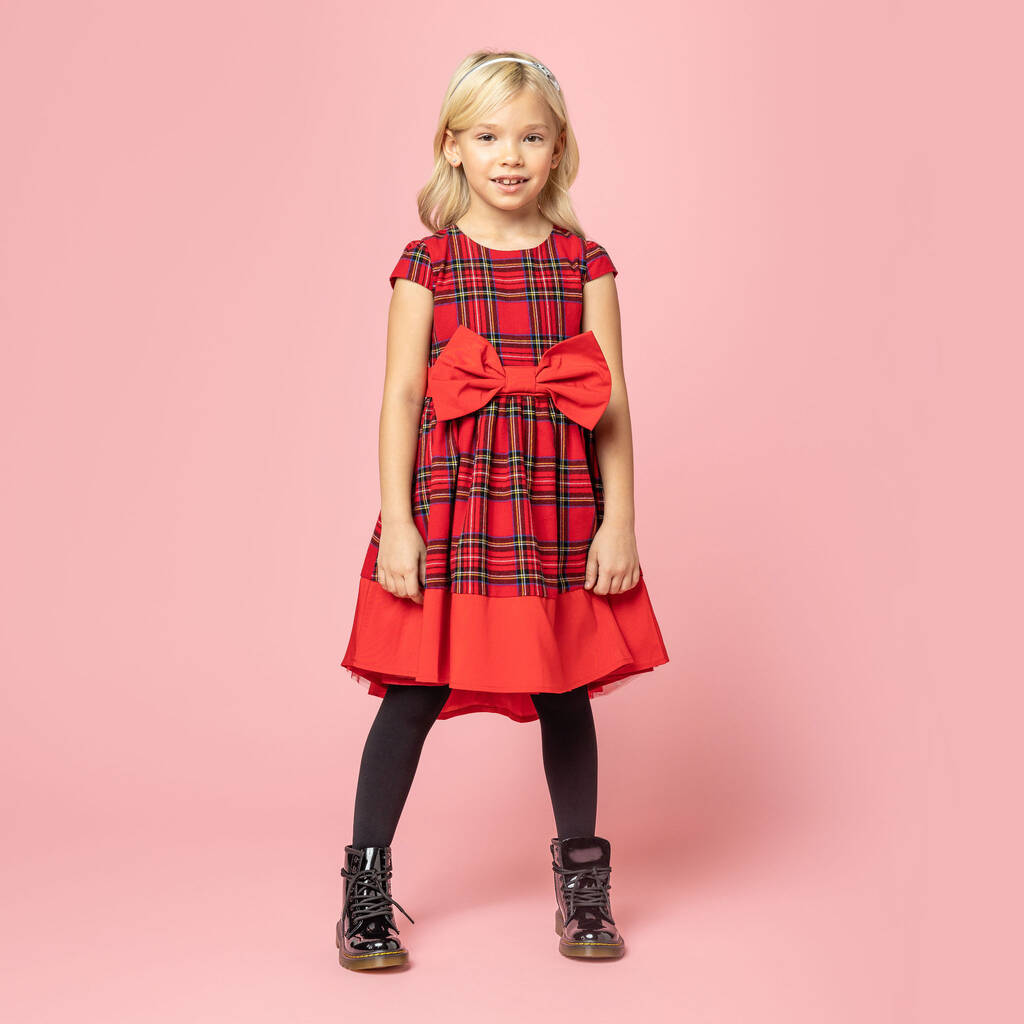 Christmas Girls Tartan Luxury Bow Dress, Red By HOLLY HASTIE Luxury ...