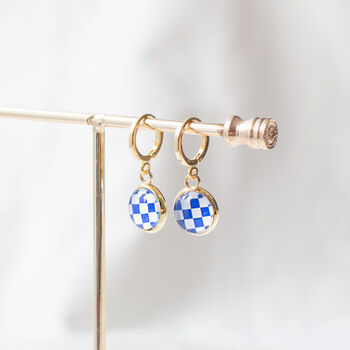 Royal Blue Checkered Earrings, 2 of 6