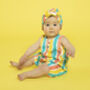 Wavy Stripe Romper And Tie Up Hat Set, thumbnail 1 of 7