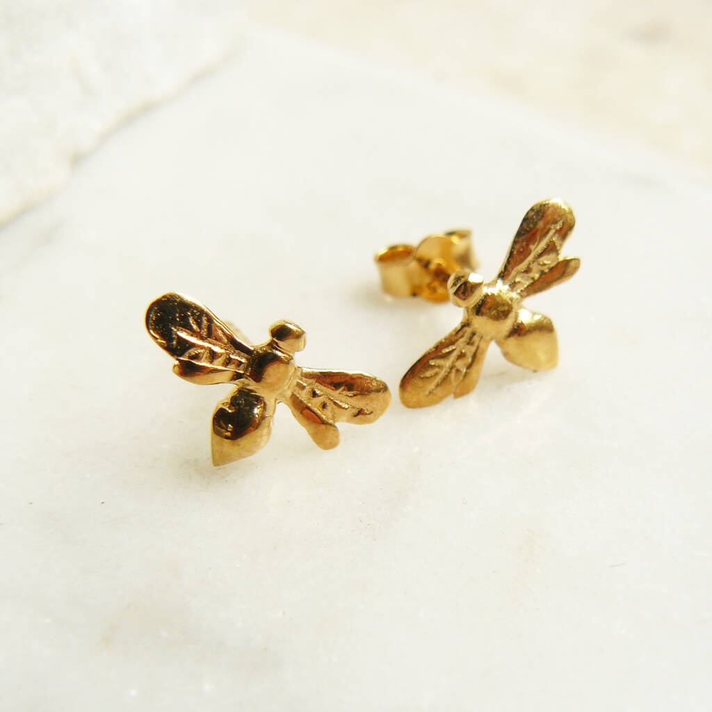 14ct Solid Gold Tiny Bee Stud Earrings By Lime Tree Design