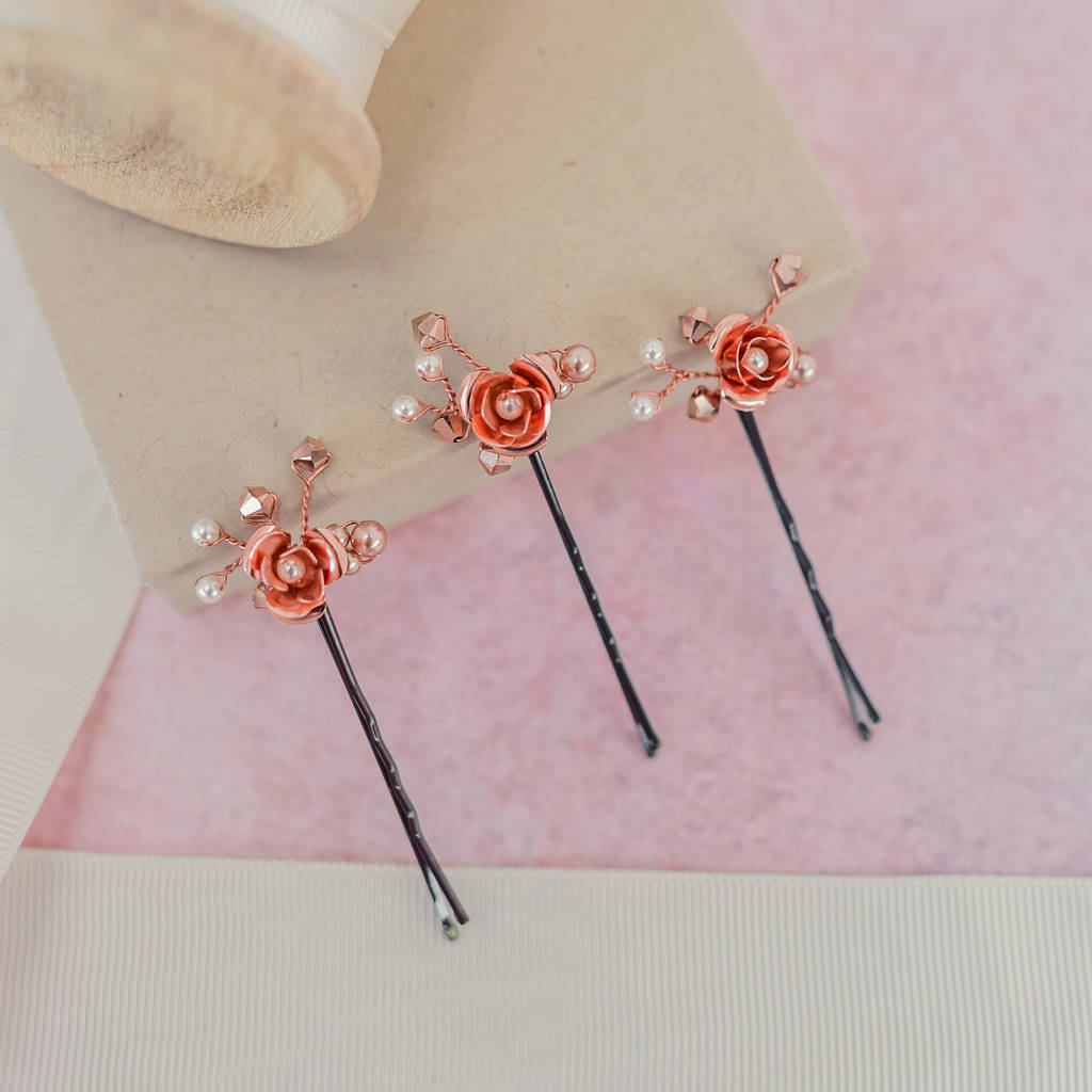 Set Of Three Rose Gold Flower Hair Pins By Melissa Morgan Designs ...