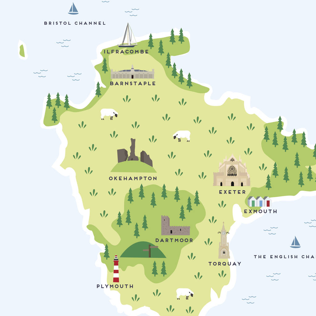 Map Of Devon Print By Pepper Pot Studios | notonthehighstreet.com