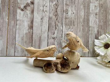 Hand Carved Wooden Whale Pair Sculpture Ornament, 10 of 12
