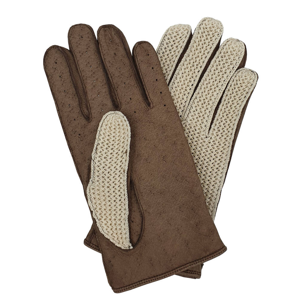 Oborne. Men's Crochet Back Leather Palmed Gloves, 1 of 6