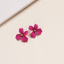 Fuchsia Pink Hand Painted Flower Shaped Stud Earrings, thumbnail 2 of 4