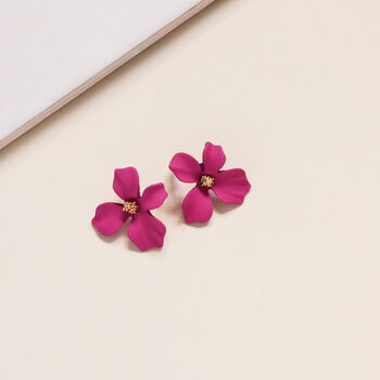 Fuchsia Pink Hand Painted Flower Shaped Stud Earrings, 2 of 4