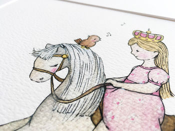 Personalised Girls Pink Rocking Horse Princess Picture, 3 of 9