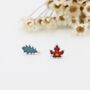 Sterling Silver Mismatched Enamel Maple Leaf And Oak Leaf Stud Earrings, thumbnail 3 of 12