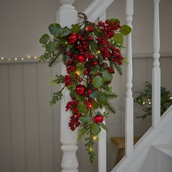 Berries And Baubles Pre Lit Christmas Swag, 3 of 7