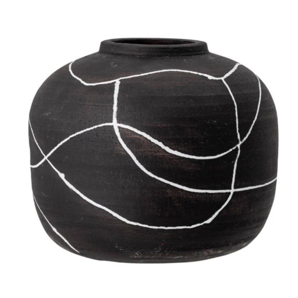 Niza Deco Vase, Black, Terracotta By Maitri