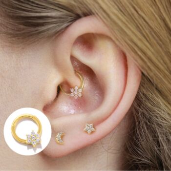 Gold Plated Pave Flower Hoop For Tragus Or Helix, 2 of 3