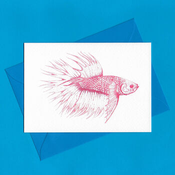 Pink Betta Fish Illustrated Blank Greeting Card, 3 of 10