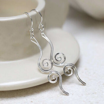 Sterling Silver Reflected Twirl Dangly Earrings, 2 of 7