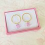 Gold Plated Hoop Earrings With Pink Faceted Polished Glass Stone, thumbnail 1 of 5