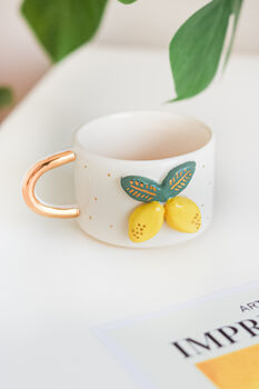 Handmade Lemon Ceramic Mug With Gold Handle, 3 of 3