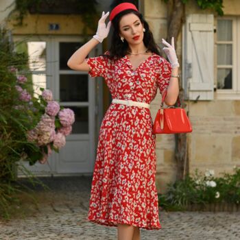 Lisa Dress In Rose Kiss Print Vintage 1940s Style, 3 of 3