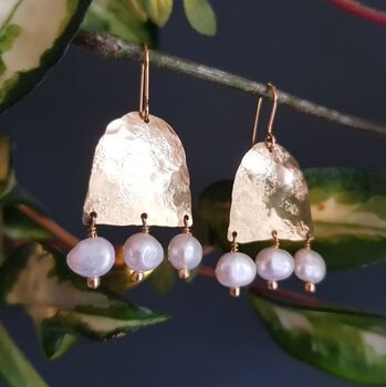 'Titans Eos' Pearl And Hand Beaten Brass Earrings, 4 of 4