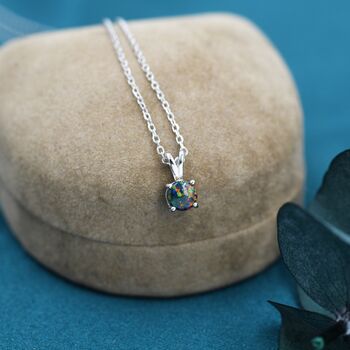 Sterling Silver Tiny Black Opal Pendant Necklace, 3 of 12