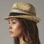 Unisex Straw Summer Trilby Hat, thumbnail 1 of 2