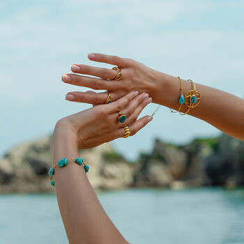 Oceanic Orb Adjustable Turquoise Cuff Bangle In Gold, 2 of 8