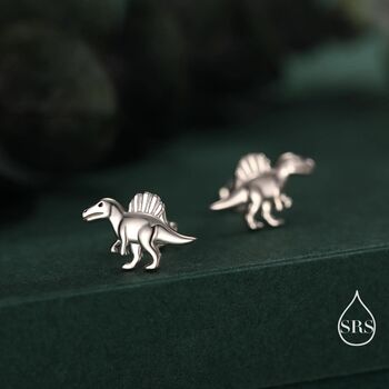 Sterling Silver Spinosaurus Dinosaur Stud Earrings, 4 of 12