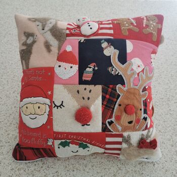 My 1st Christmas Memory Pillow Keepsake, Double Sided Cushion, Made From Baby Clothes, Personalised Decorative Keepsake Gift, 6 of 12