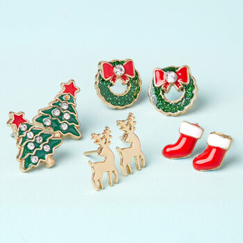 Deck The Halls Gold Plated Christmas Earring Set, 6 of 7