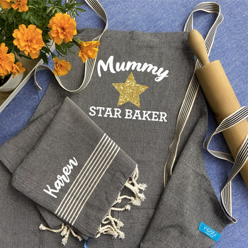 Personalised Cotton Kitchen Apron And Kitchen Towels, 4 of 11