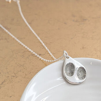 Silver Double Fingerprint Dewdrop Pendant, 2 of 6