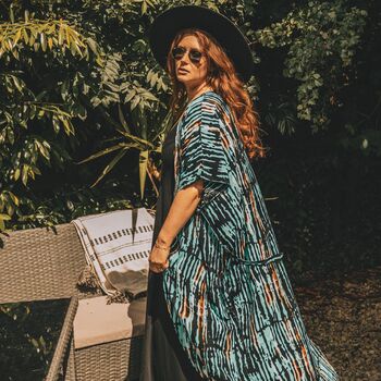 Turquoise Tye Dye Three/Four Sleeve Summer Kimono, 2 of 4