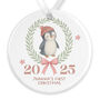 Personalised Baby's First Christmas Penguin Bauble Keepsake In Pink Or Blue, thumbnail 2 of 6