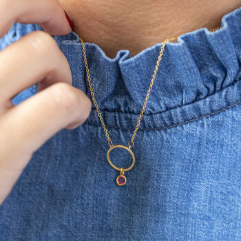 Minimalist Gold Plated Circle Birthstone Charm Necklace, 7 of 11