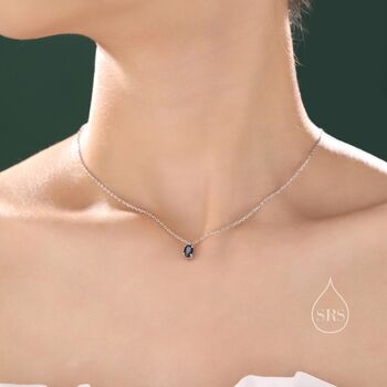 Very Tiny Genuine Sapphire Oval Pendant Necklace, 6 of 12