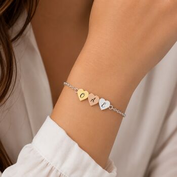 Personalise Multi Hearts Silver Gold Rose Gold Bracelet Initials Engraved, 6 of 9