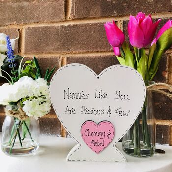 Personalised Mother's Day Nannie Wooden Ivory Heart, 3 of 3
