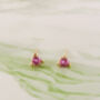 Pink Love Heart Sapphire Studs Yellow Gold, thumbnail 4 of 5