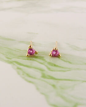 Pink Love Heart Sapphire Studs Yellow Gold, 4 of 5