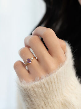 Lavender Amethyst Three Stone Ring In Silver And Gold Vermeil, 5 of 11