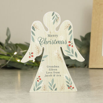 Personalised Christmas Foliage Wooden Angel Ornament, 4 of 5